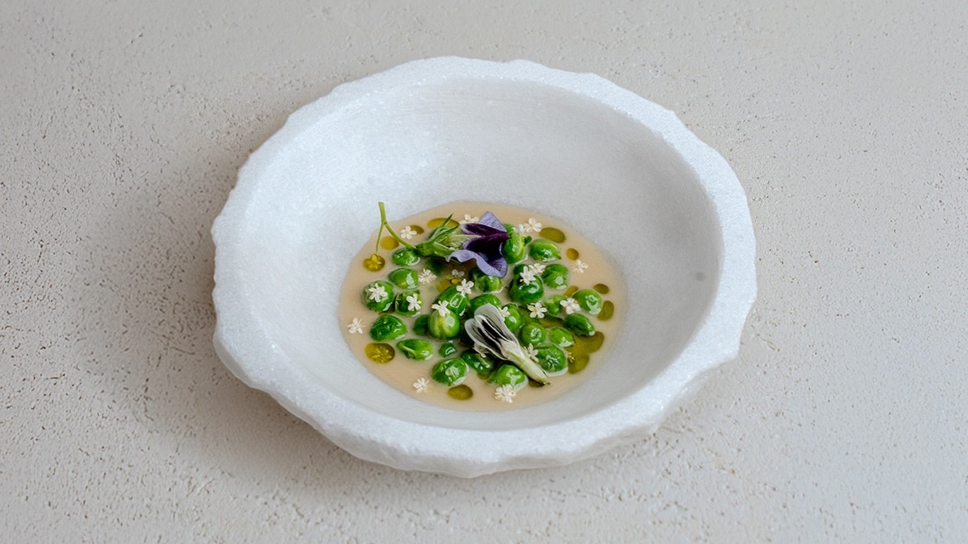 Pea, coconut and elderflower
